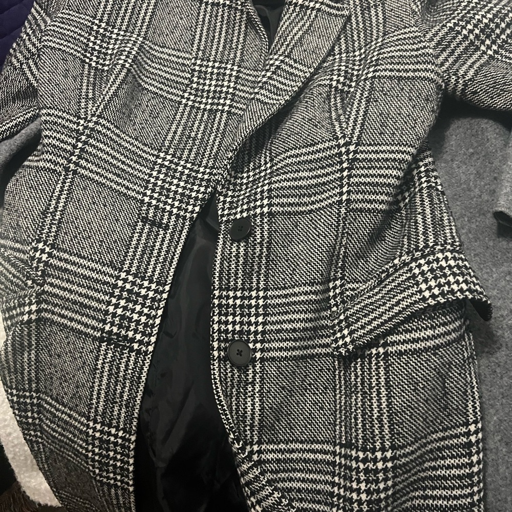 Express Black and White Plaid Pea Coat
